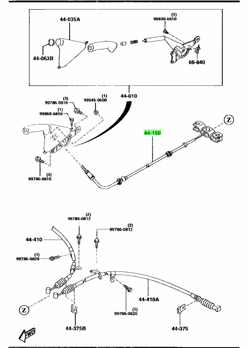 Mazda RX-7 (FD3S) Front Parking Brake Cable