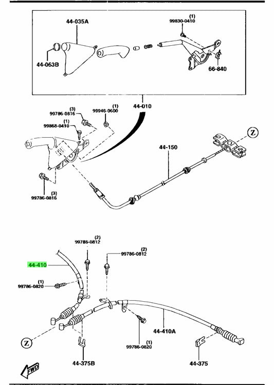 Mazda RX-7 (FD3S) Right Rear Parking Brake Cable